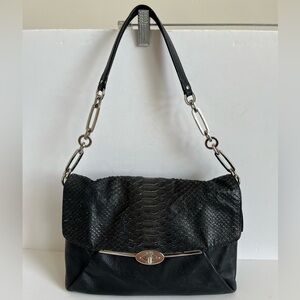 Coach Madison Glitter Python Flap Leather Shoulder Bag